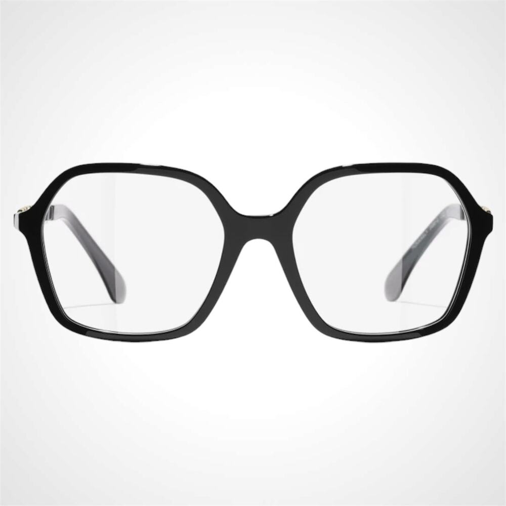 New CHANEL Eyeglasses Black Acetate & Leather Arms 53-18-140mm - Picture 2 of 5